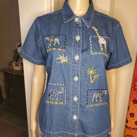 Vintage quizz petite animal SafariDenim shirt - Picture 8 of 9